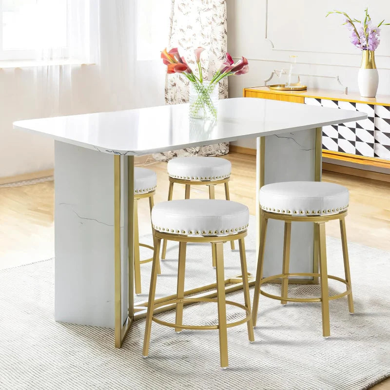 FLYZC White & Gold Bar Stools Set of 2 Counter Height 24 Inches Swivel Bar Stools for Kitchen Counter Island Backless Modern Gol