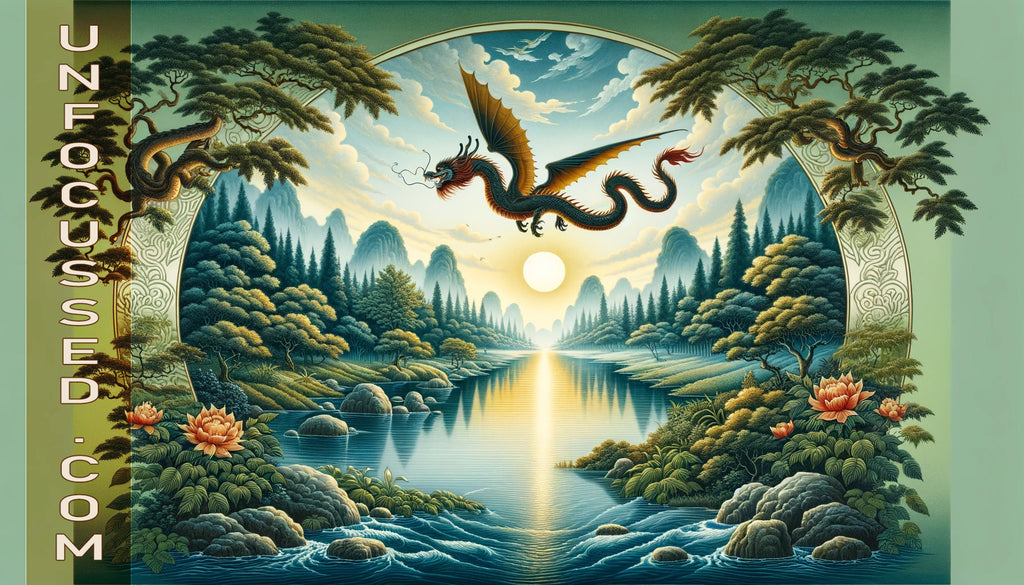 Dragon oriental sur une rivière calme