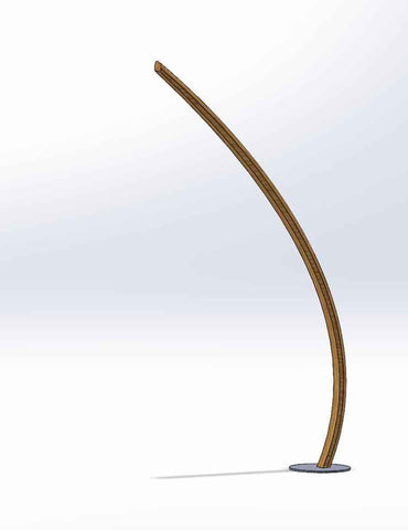 Die Fertigung der Massivholz Stehlampe beginnt mir der 3D Zeichnung. Auf dem Bild sieht man die einzigartige Planung der Bogenlampe