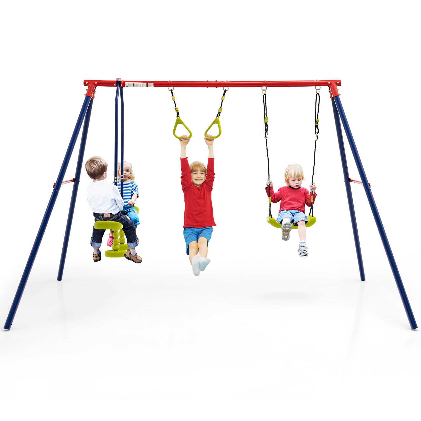 OLAKIDS Swing Sets for Backyard, Outdoor 3 in 1 A-Frame Heavy Duty Metal Stand for Kids and Adults, Playground Activity Playset