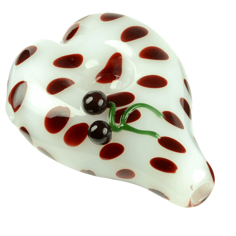 Heart Shape White Hand Pipe With Brown Dots And Cherry Adornment