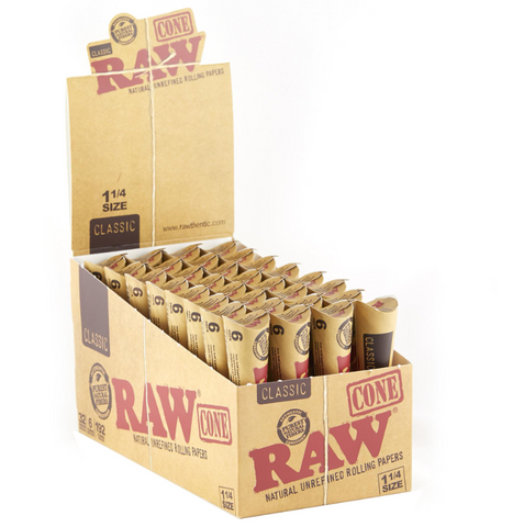 Raw® NATURAL 1 ¼" UNREFINED PRE ROLLED CONES - 32 PACK
