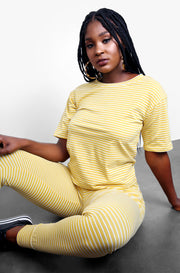 Mustard Striped Short Sleeve Top Plus Sizes