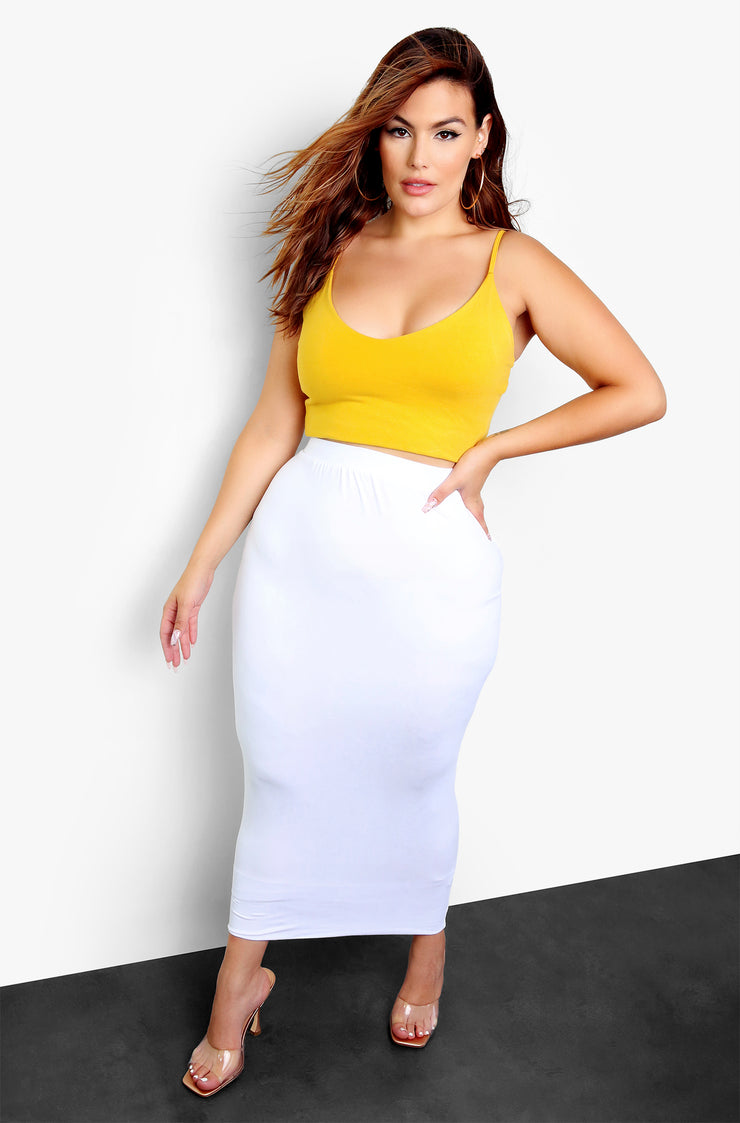 white bodycon maxi skirt