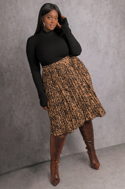 Leopard Pleated Midi Skirt Plus Sizes