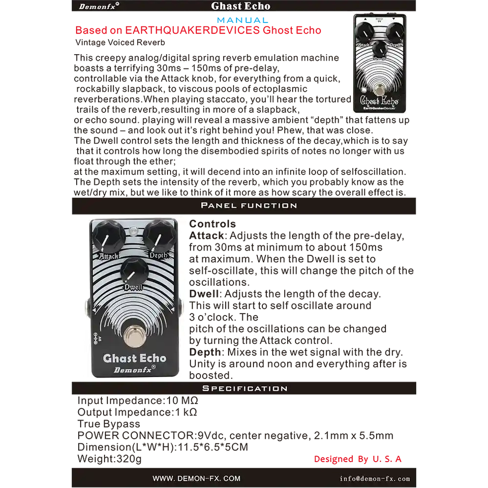 【レア】Ghast Echo ディレイ・リバーブ Demonfx Demon Fx DemonFx Ghast Echo Reverb Electric Guitar Pedal