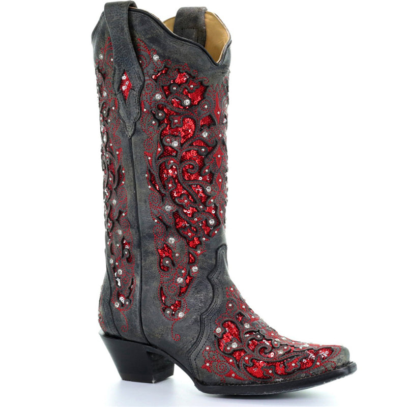 Ethnic Style Side Zip Fastening Pointed Toe Embroidered Design Mid Block Heel Boots