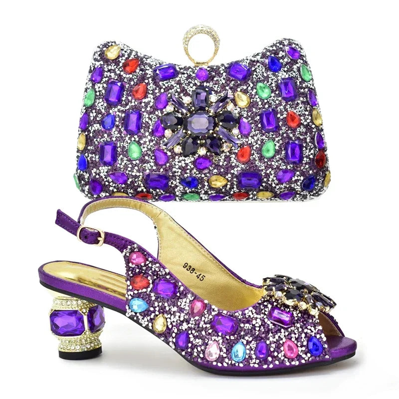 African Women Shoe and Bags Set with Rhinstone Plus Size Shoes Luxury Italian Shoes and Bags Matching Set Wedding Shoes Bride