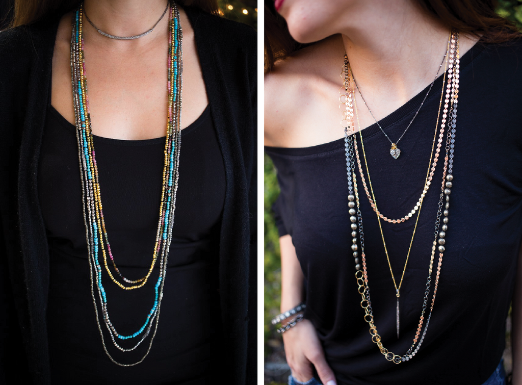 gemstone and metal layering necklaces