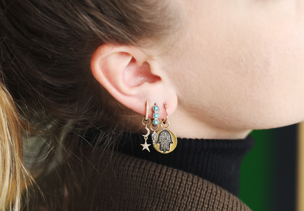 diamond huggie hoops and earring charms at j. landa jewelry