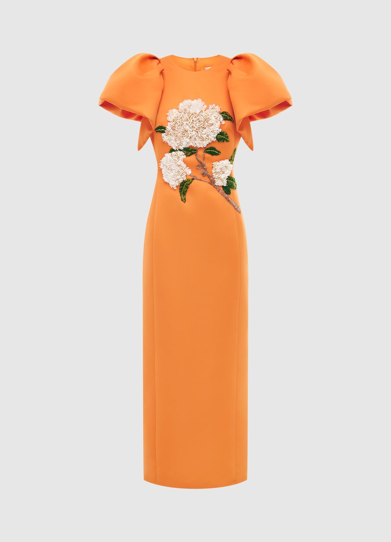 Lucinda Embellished Maxi Dress - Hydrangea Print in Tangerine