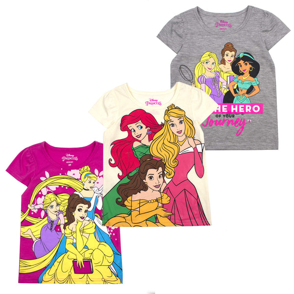 Disney Princess T-Shirts for Girls - 3 Pack Short Sleeve Graphic Tees - GP2C Shop