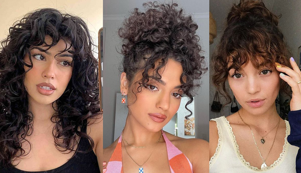 women with curly styled bangs