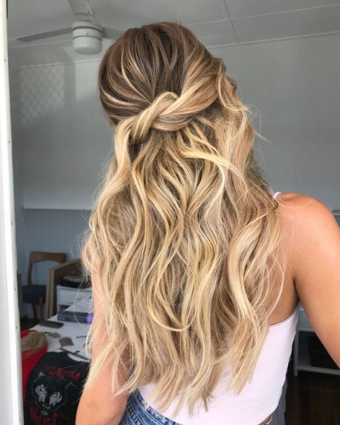 Hairstyles for oily hair| Sitting Pretty | THICK halo in col. Beige Blonde + Dark Blonde 613/10. 