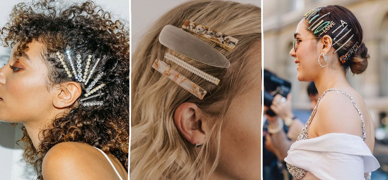 3 women wearing accessorized hairstyles for their short hair