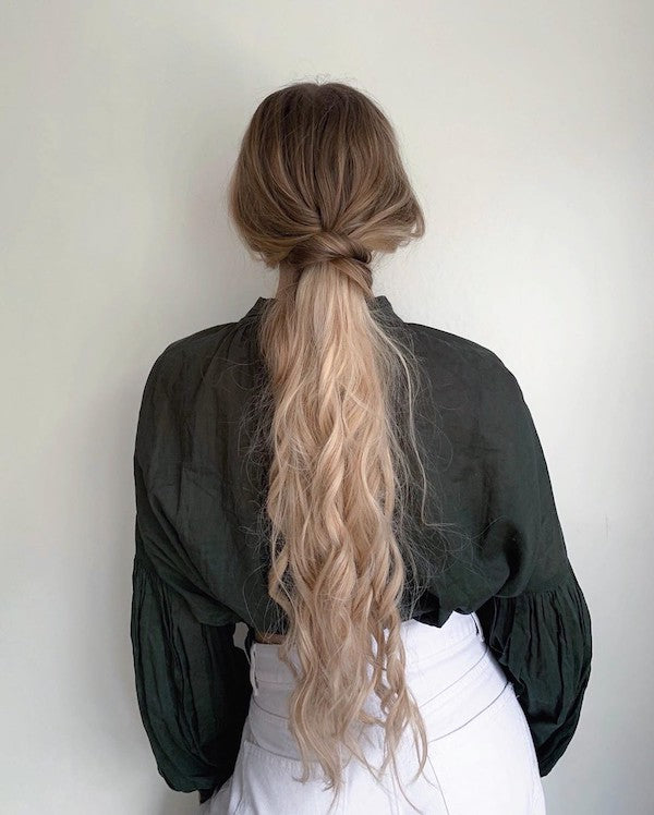 simple hairstyles low ponytails halo hair extensions