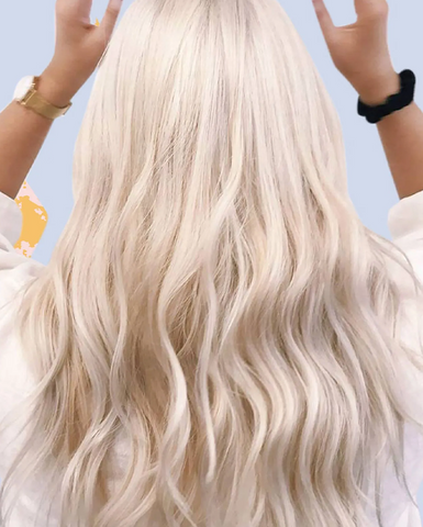 a popular type of blonde hair is this shade of platinum blonde hair shown on a woman