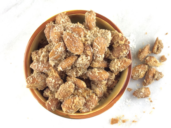 Coconut Crunch Roasted Almonds -a delicious healthy crunchy snack with a nice hint of ginger