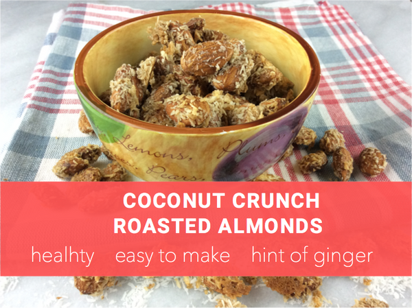 Coconut Crunch Roasted Almonds -a delicious healthy crunchy snack with a nice hint of ginger