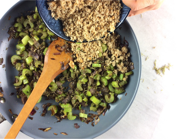 Savory Make Ahead Stuffing - this savory potato stuffing recipe is an old fashioned family recipe, updated with a few healthy twists