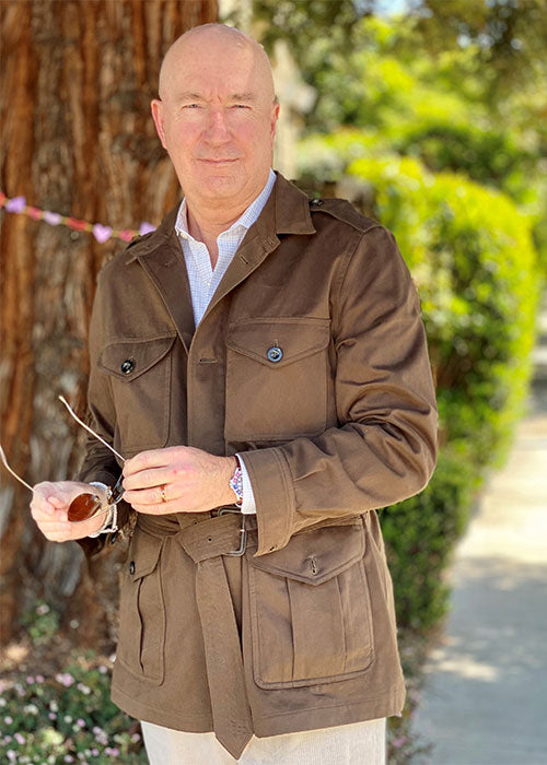 Andrew Poupart, aka Style After 50 wearing a Safari jacket