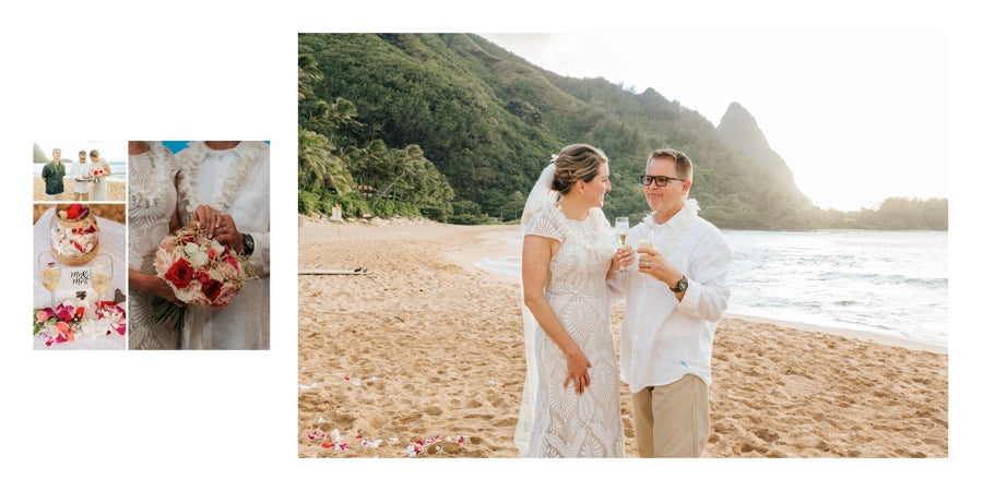Bride & Groom Toast on a Beach in Kauai, Hawaii