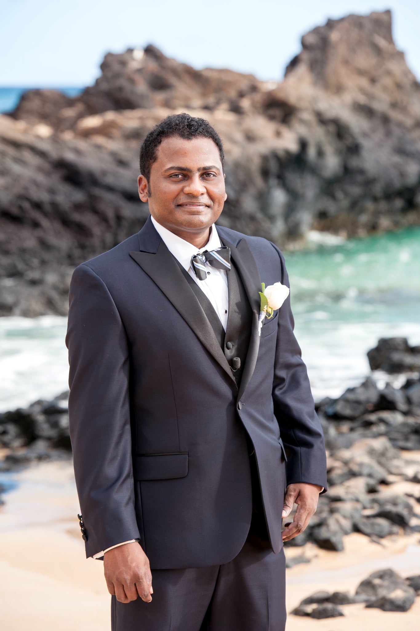 The Groom waits for his Bride on the Beach in Maui, Hawaii