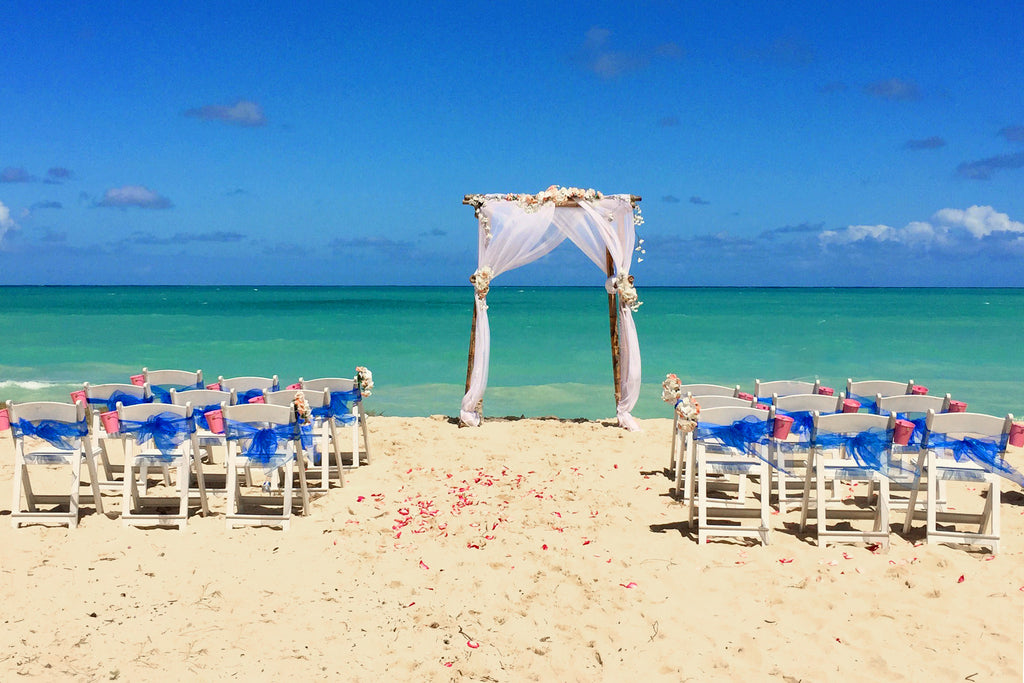 Hawaii Wedding Bamboo Ceremony Arch And Chairs Setup Married With