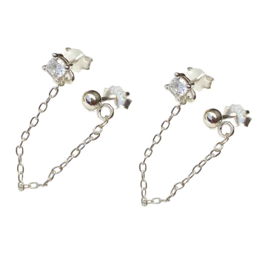 silver drop chain earrings