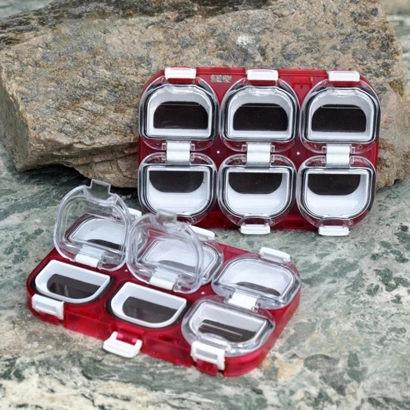 Fishing tackle box 6 grids Black Red Fishing Hook Fishing kit 11cm*7.5cm *1.2 cm