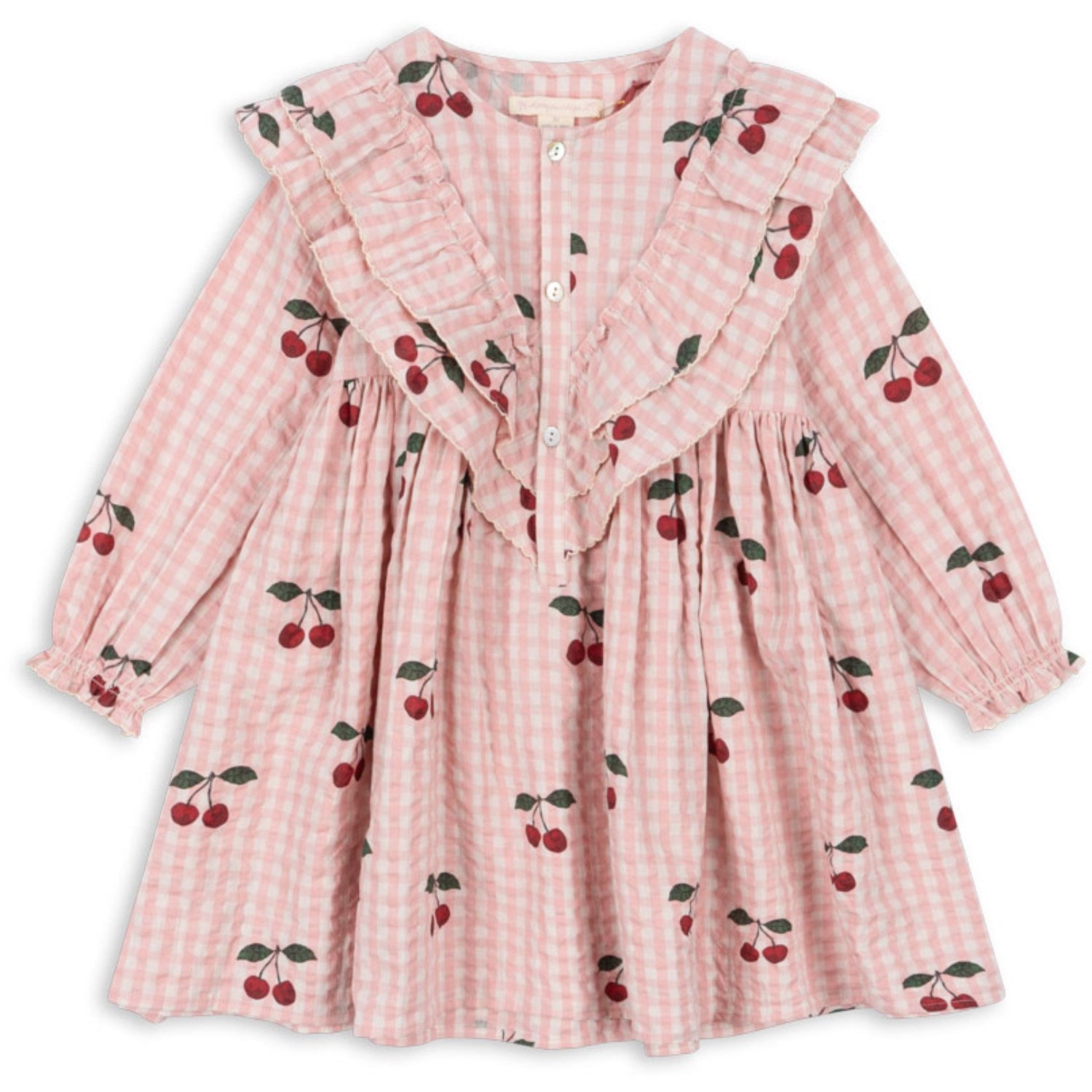 Konges Sløjd Cherry Check Kim Frill Dress Gots - Luksusbaby KR