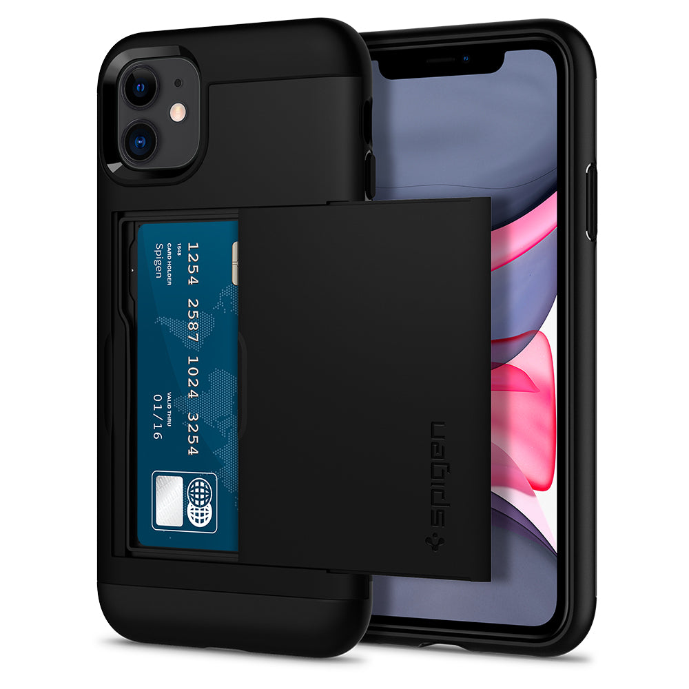 iPhone 11, iPhone 11 Pro, iPhone 11 Pro Max Case Slim Armor CS Hard Black Wallet Card Slot Spigen