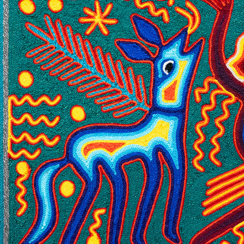 Lobo: Conocimiento y sabiduría_ Estambre_ Obra artistica huichol