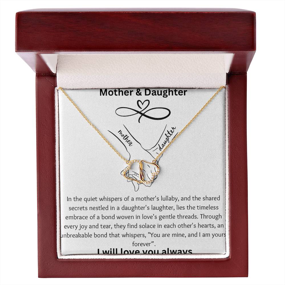 Everlasting, Love Pendant Necklace in 14K Gold with Solid 10K Pendant with 18 Single Cut Diamonds Necklace in Luxury Box