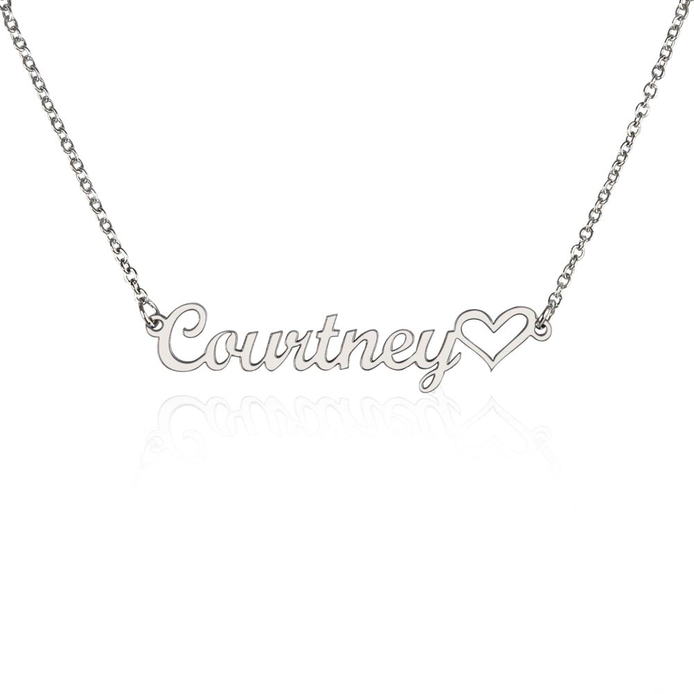 Customizable Cursive Heart Name Necklace 18K Gold or Stainless Steel 16”-18” Adjustable in Luxury Mahogany Style Box with LED Light