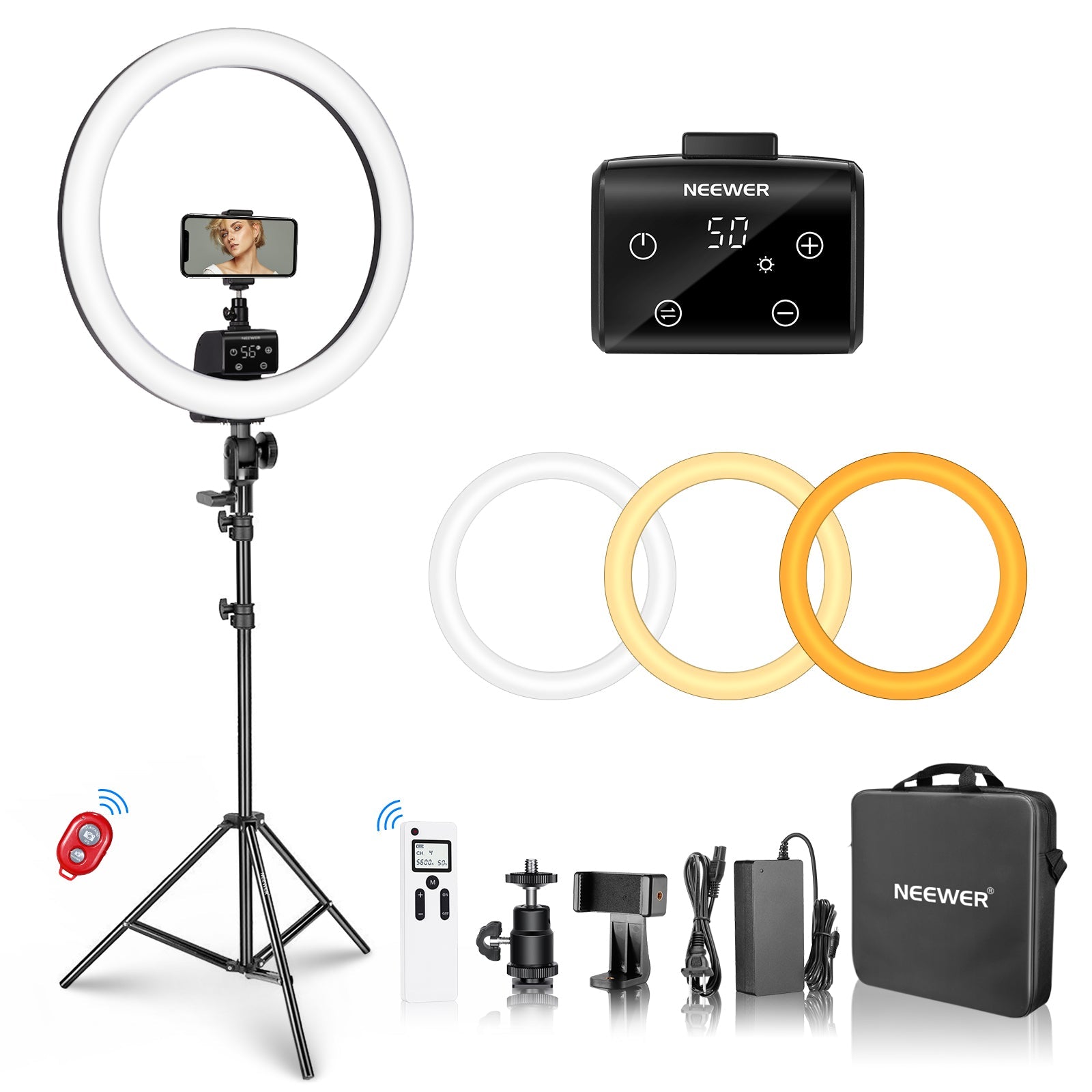 NEEWER SRP18-2.4G Advanced 2.4G Remote 18-inch LED Ring Light Support Manual Touch Control with LCD Screen (Black) - NEEWER.CA product image