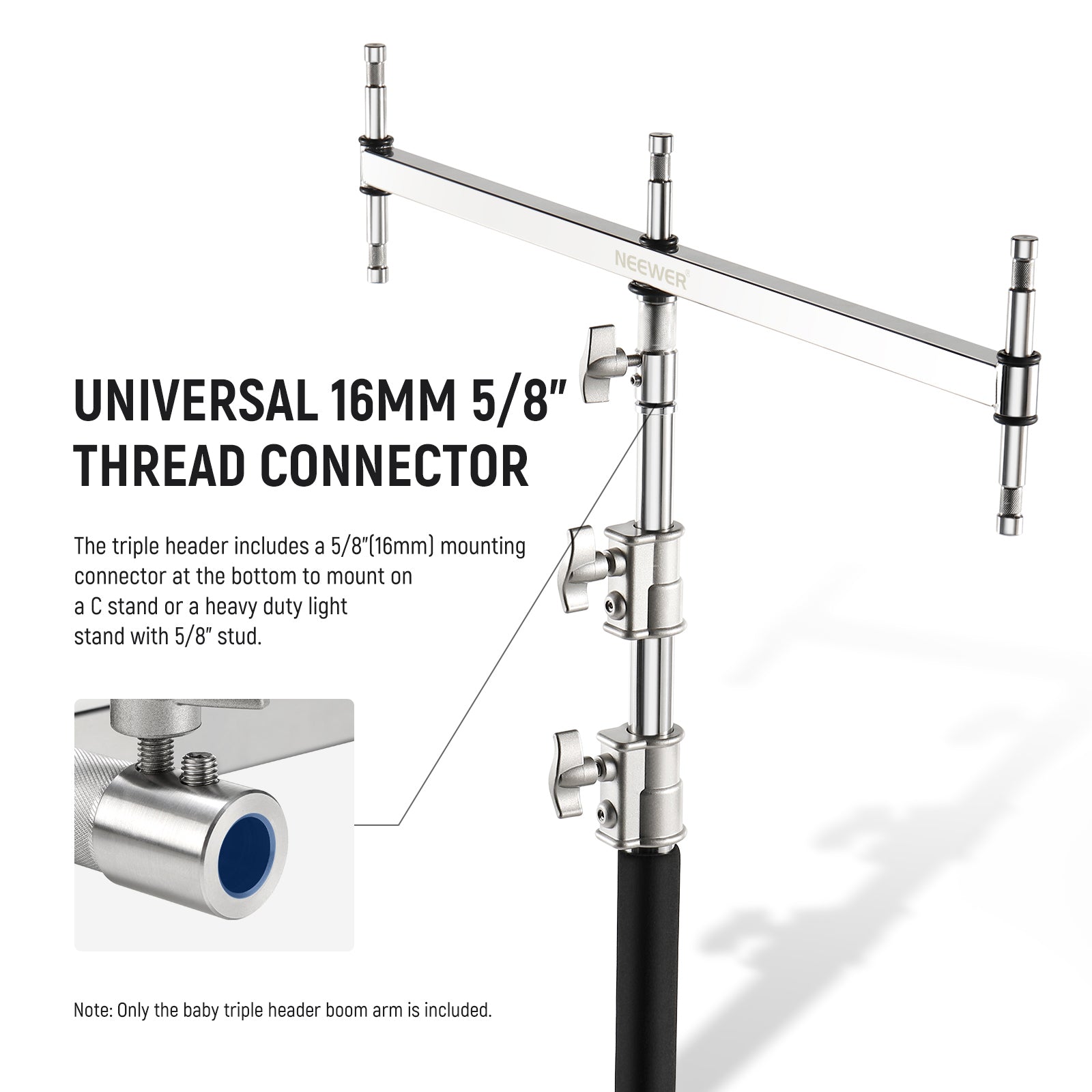 NEEWER C Stand with Boom Arm & Sliding Legs, Pro 100% Stainless Steel Stand  Max Height 10.13ft/309cm with 3.9ft/120cm Arm & 2 Grip Heads for