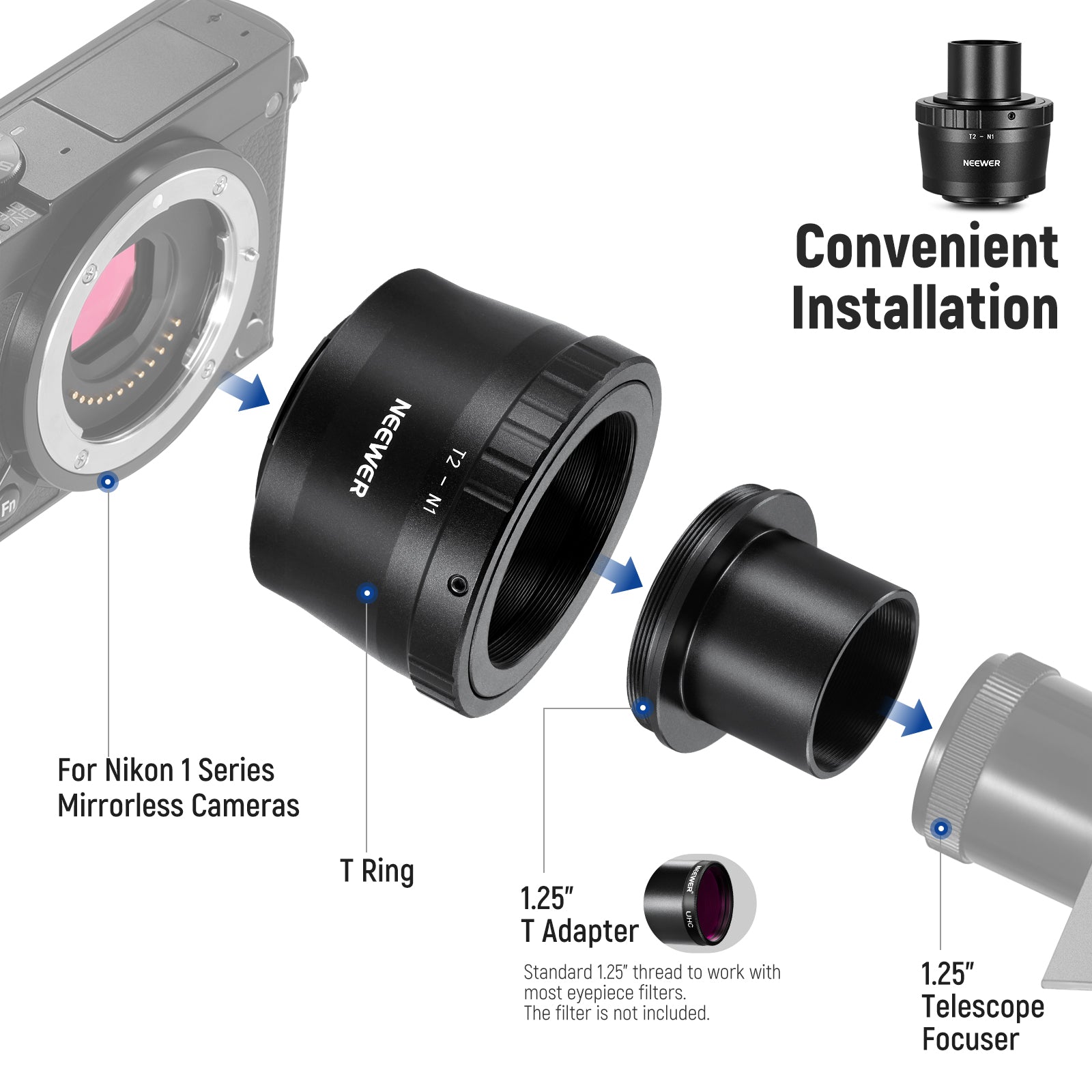 NEEWER LA-01 T Ring for Nikon F Mount Cameras & Telescopes