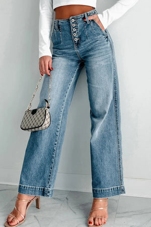 Button Fly High Waist Jeans - Moirai Avenue