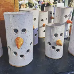 Snowman Luminary - Christmas Pottery - Candle Holder Large
