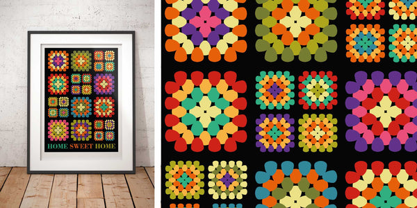 Granny Square Crochet art print home sweet home