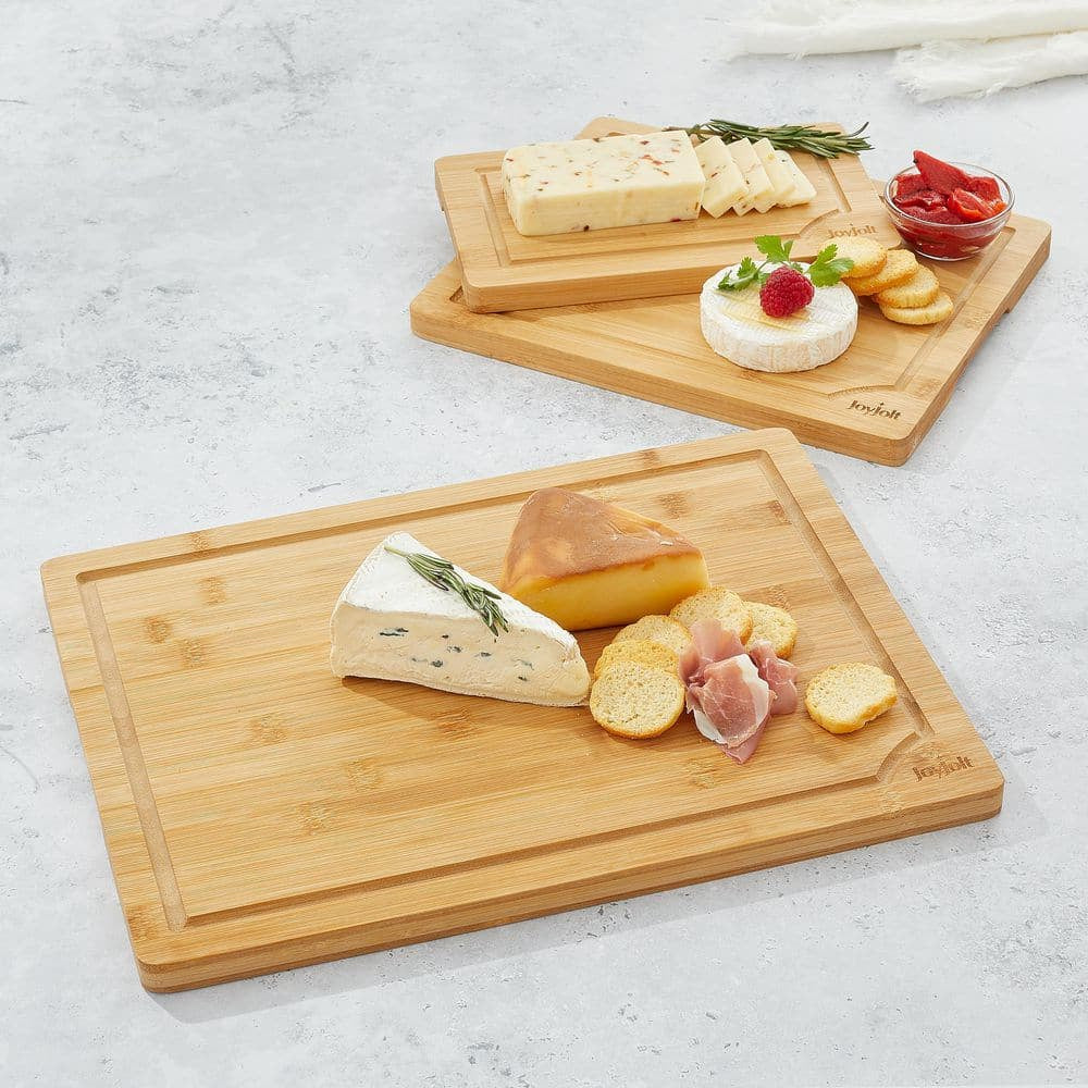 3-Piece Brown Bamboo Wooden Food Kitchen Cutting Board Set