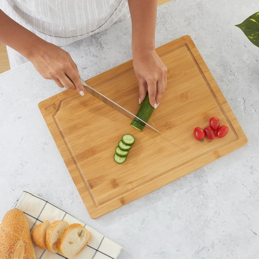 3-Piece Brown Bamboo Wooden Food Kitchen Cutting Board Set-image-3