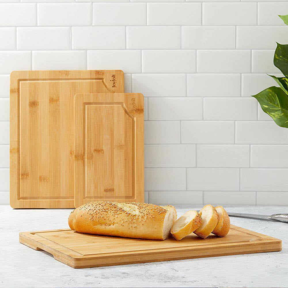 3-Piece Brown Bamboo Wooden Food Kitchen Cutting Board Set