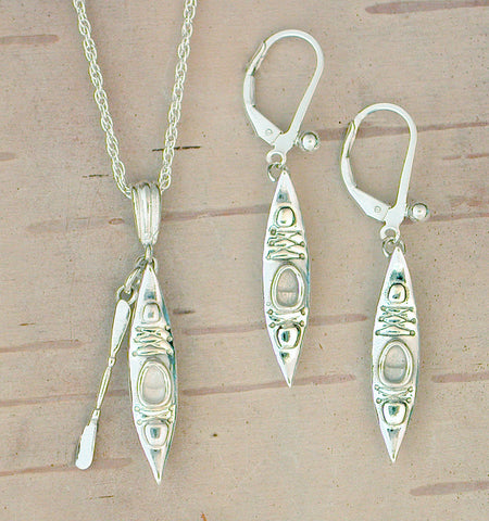 kayak earrings necklace - sterling silver kayaker gift