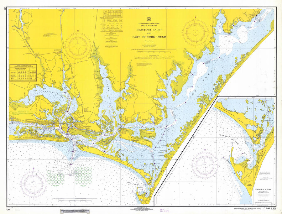 Beaufort Inlet Map and Core Sound North Carolina Chart 1968