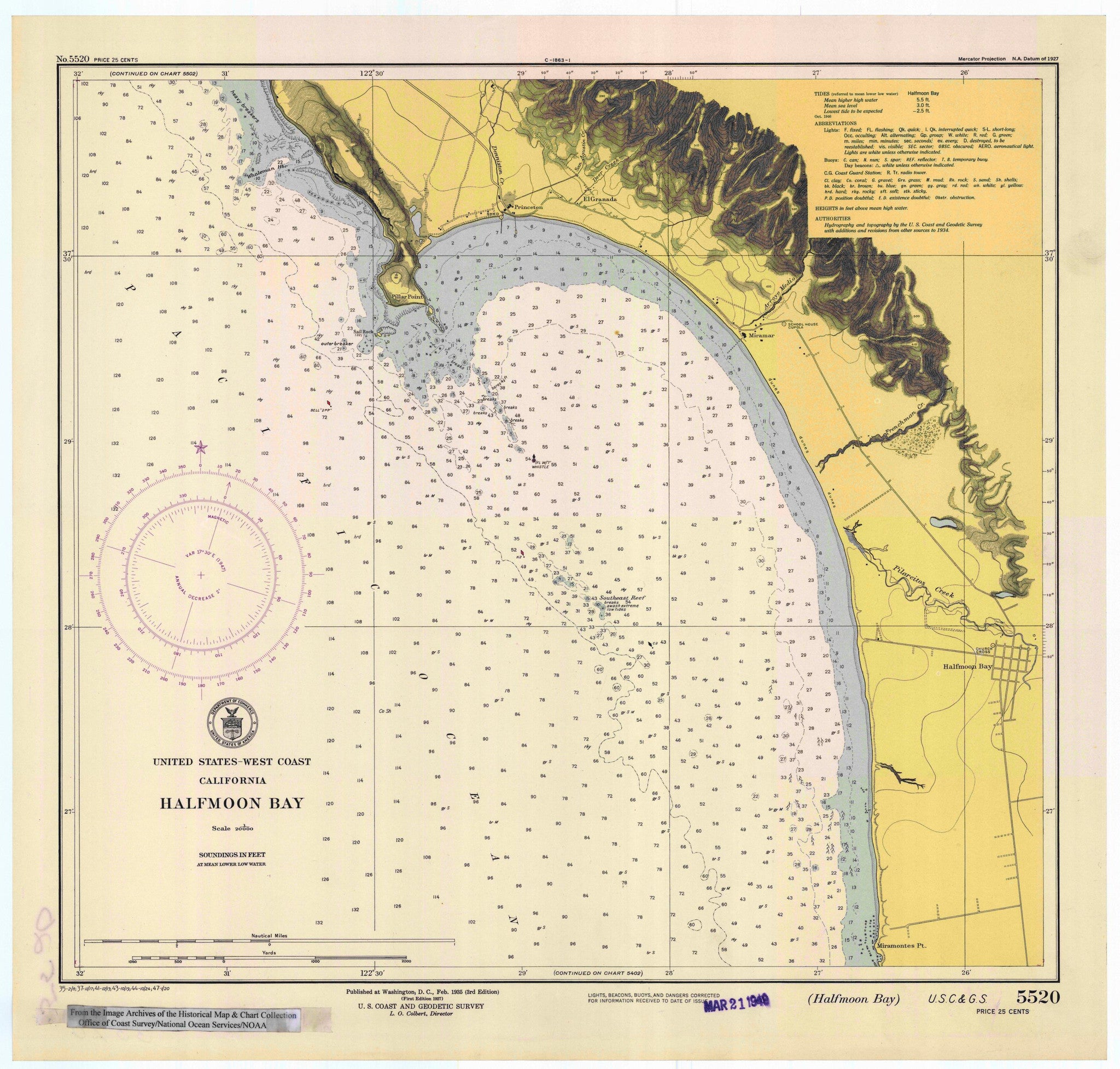 Half Moon Bay California Map 1947 HullSpeed Designs