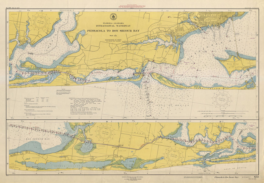 Pensacola to Bon Secour Bay Map 1948 Nautical Chart Prints