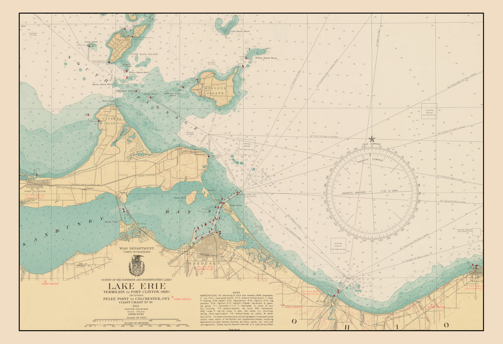 Sandusky Bay Map Lake Erie 1941