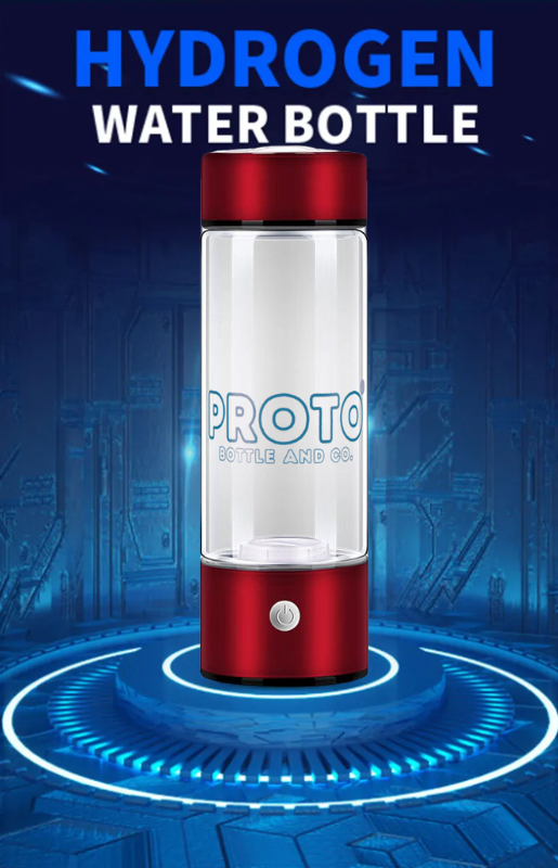 A compact hydrogen bottle generator with a sleek design, featuring a control panel and indicator lights. The generator is placed on a countertop with a clean, modern kitchen in the background.